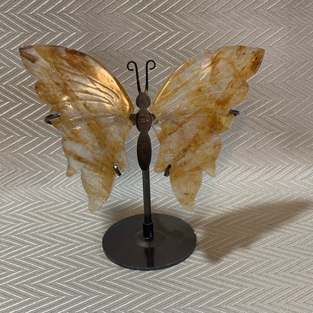 Carved Golden Healer Butterfly Wings w/stand